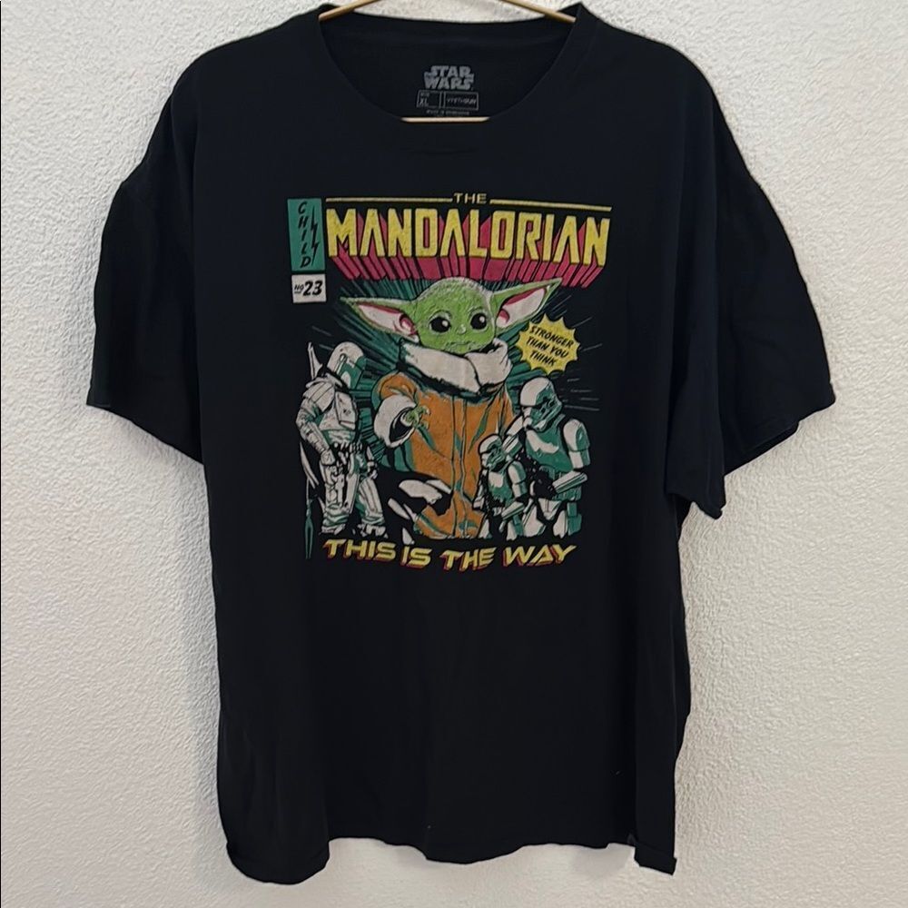 Star Wars The Mandalorian Black Tee with Green and Orange Design